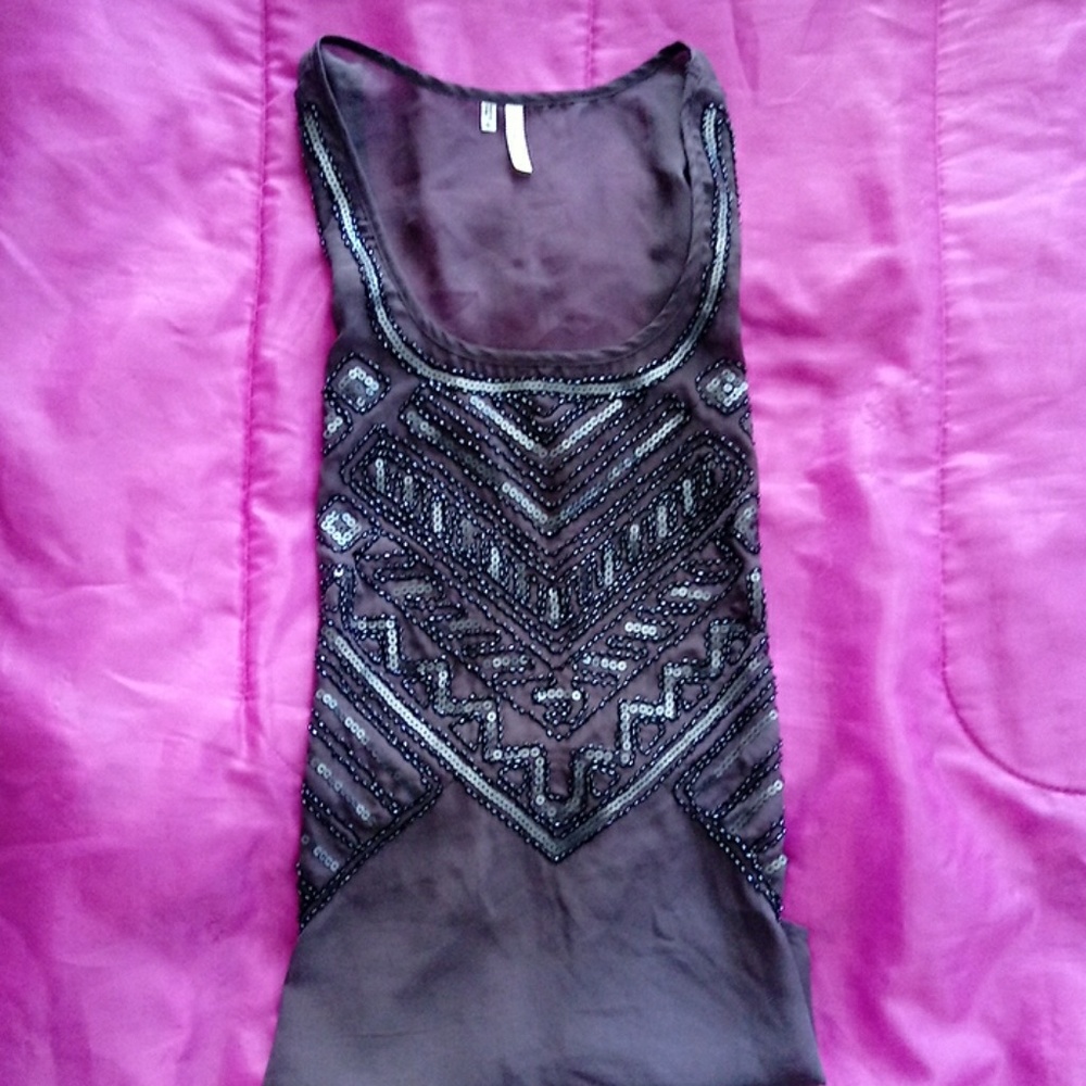 Studio Y Gray Embellished Tube Beads Top Size S - Picture 6 of 7